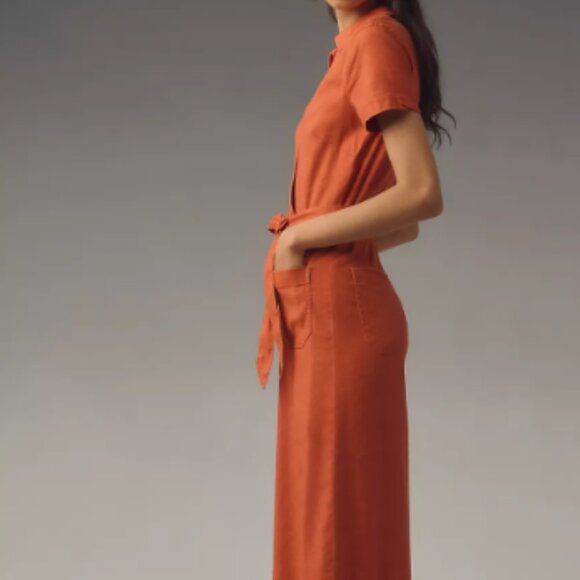 Rust Linen Anthropologie Jumpsuit Size 6 - Picture 3 of 9